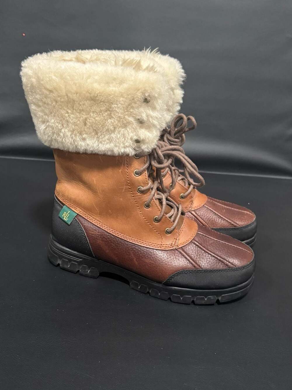 Lauren Ralph Lauren Quinta Brown Leather Shearling Sheep Boots W9 M7